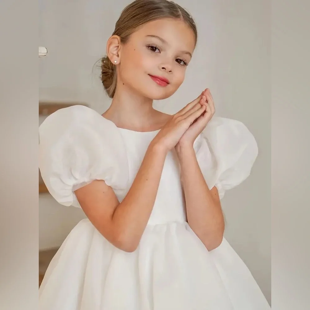 NWT Girl’s Elegant Princess Puff Sleeves Party Dress in Ivory Size 9-10Y